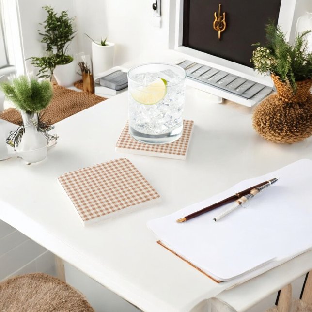 Posavasos De Piedra Beige Brown Buffalo Plaid Holiday (Subido por el creador)