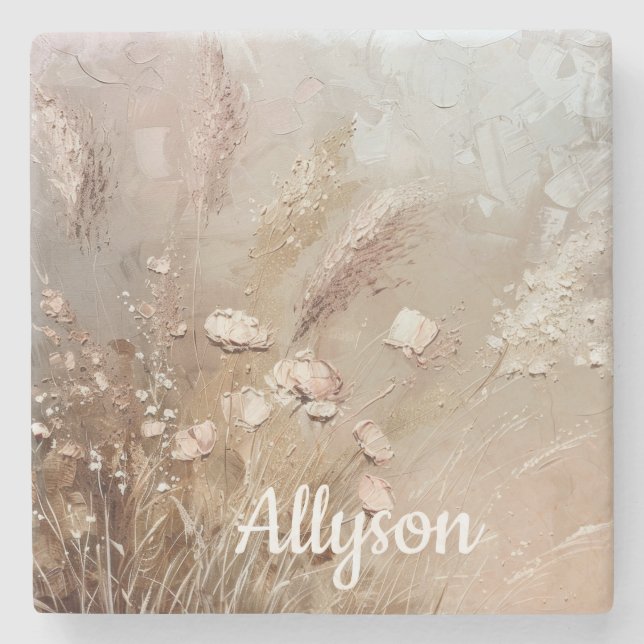 Posavasos De Piedra Beige Rubor Boho Floral (Anverso)