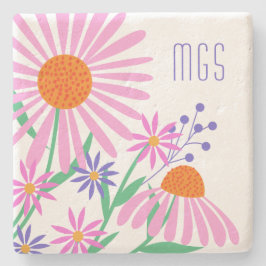 Posavasos De Piedra Bellas Daisies personalizado monograma de piedra