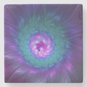 Posavasos De Piedra Belleza floral abstracta arte fractal colorido Flo