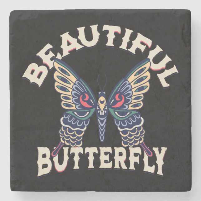 Posavasos De Piedra belleza-mariposa-retro-vector-arte-ilustracion- (Anverso)