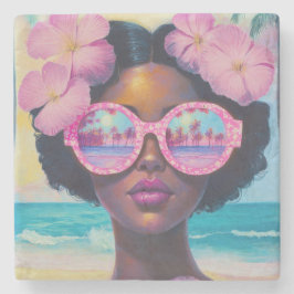 Posavasos De Piedra Belleza tropical en tonos rosados