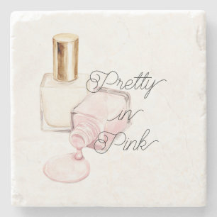 Posavasos De Piedra Bello en Rosa Esmalte de Uñas Blanco