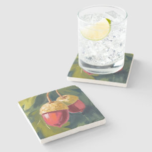 Posavasos De Piedra Bellotas de Otoño Aquarela Otoño Rojo Verde