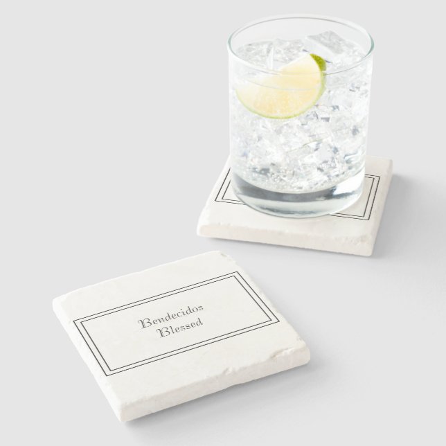 Posavasos De Piedra Bendecido bendecido español blanco y negro bilingü (Lateral)