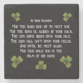 Posavasos De Piedra Bendición irlandesa y Shamrock negro y verde