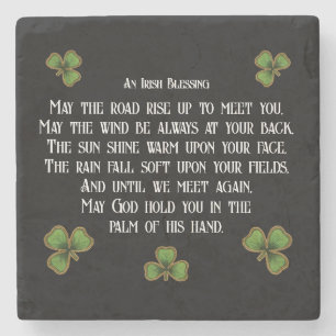 Posavasos De Piedra Bendición irlandesa y tréboles negro y verde