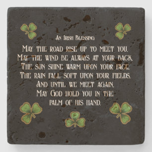 Posavasos De Piedra Bendición irlandesa y tréboles negro y verde