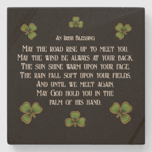 Posavasos De Piedra Bendición irlandesa y tréboles negro y verde