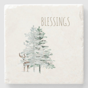 Posavasos De Piedra Bendiciones árboles y ciervos de Woodland
