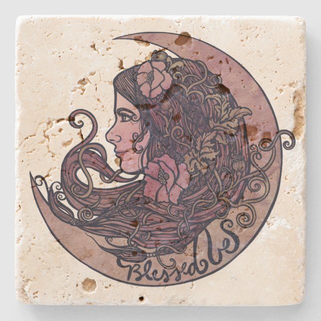 Posavasos De Piedra Bendita sea la diosa de la luna arte pagano (Anverso)