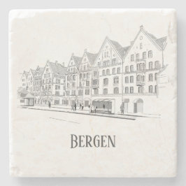 Posavasos De Piedra Bergen Noruega Streetscape Beautiful Line Drawing