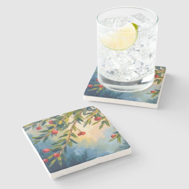 Posavasos De Piedra Berries & Greenery | Merry Christmas (Lateral)