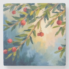 Posavasos De Piedra Berries & Greenery | Merry Christmas