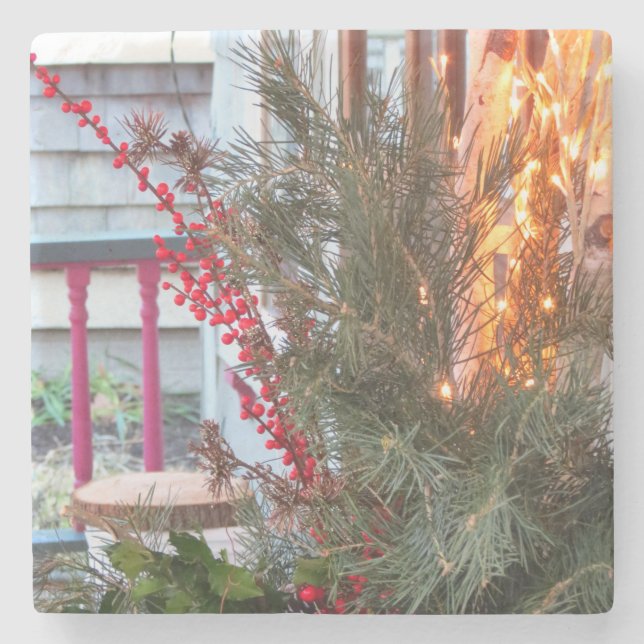 Posavasos De Piedra Berries y Luces de vacaciones - Viñedo de Martha (Anverso)