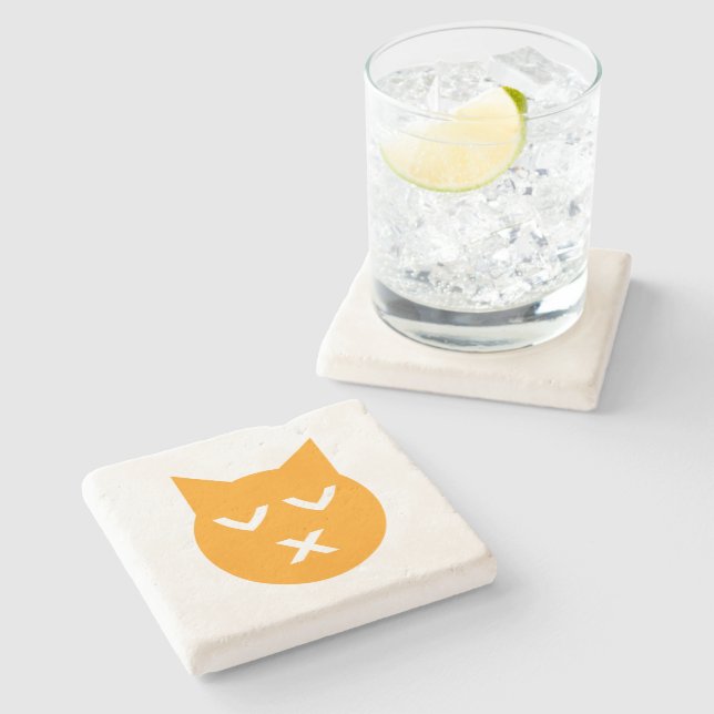 Posavasos De Piedra Besándose con gato de Emoji de ojos cerrados (Lateral)