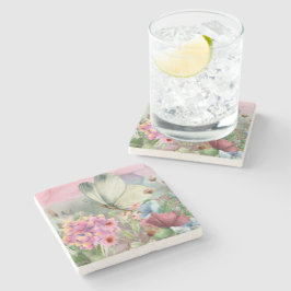 Posavasos De Piedra Besos de mariposa coloridos entre flores silvestre