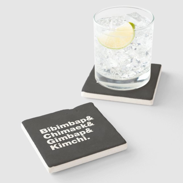 Posavasos De Piedra Bibimbap y Chimaek, Gimbap y Kimchi. Alimentos cor (Lateral)
