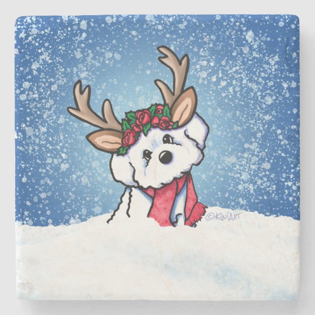 Posavasos De Piedra Bichon Frise Reindeer Stone Coaster (Anverso)