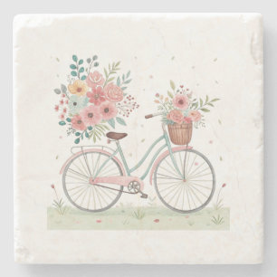 Posavasos De Piedra Bicicleta Con Flores