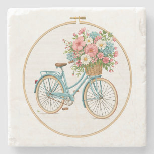 Posavasos De Piedra Bicicleta Floral Vintage Acuarela Cottagecore