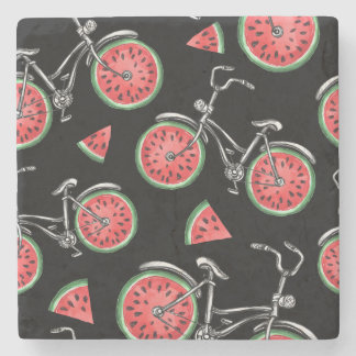 Posavasos De Piedra Bicicletas con ruedas de sandía, patrón de verano.