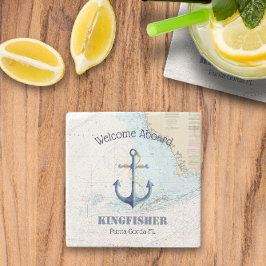 Posavasos De Piedra Bienvenida a bordo del nombre del barco 🌊 costero