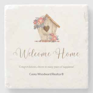 Posavasos De Piedra Bienvenida a Realtor de Casa Personalizado