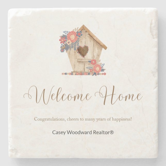 Posavasos De Piedra Bienvenida a Realtor de Casa Personalizado (Anverso)