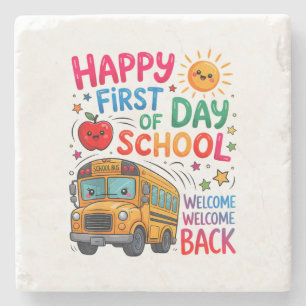 Posavasos De Piedra Bienvenido de vuelta al colegio feliz primer día p