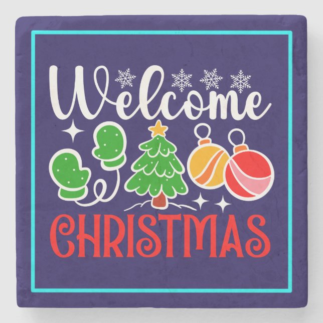 Posavasos De Piedra Bienvenido Navidad (Anverso)