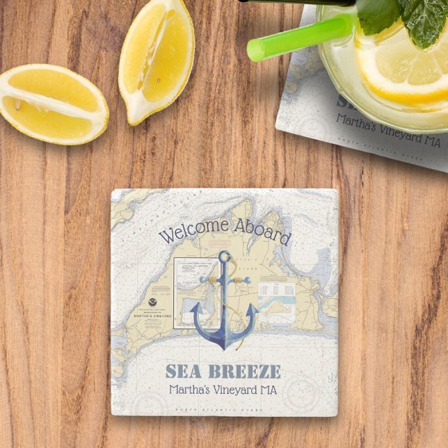 Posavasos De Piedra Bienvenidos a bordo ⚓ Martha's Vineyard Nautical (Welcome Aboard ⚓ Martha's Vineyard Nautical Stone Coaster
)