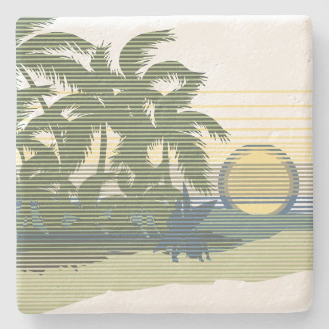 Posavasos De Piedra Big Sunset Stripe Hawaii Tiki Bar Coasters (Anverso)