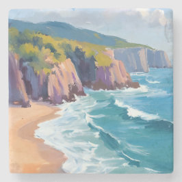 Posavasos De Piedra Big Sur, California Watercolor Ocean Painting