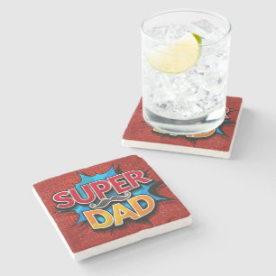 Posavasos De Piedra Bigote de Super Papá Retro Comic Grunge
