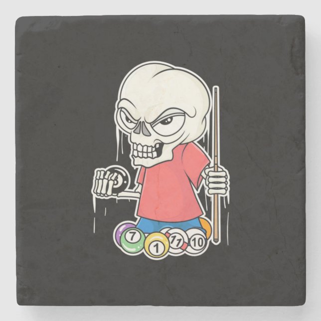 Posavasos De Piedra Billiards Player | Skull Billiard Player (Anverso)