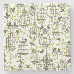 Posavasos De Piedra Bird Cages y Birds Sketch