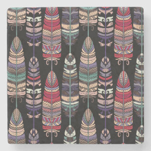 Posavasos De Piedra Birds Feathers Tribal Art Seamless