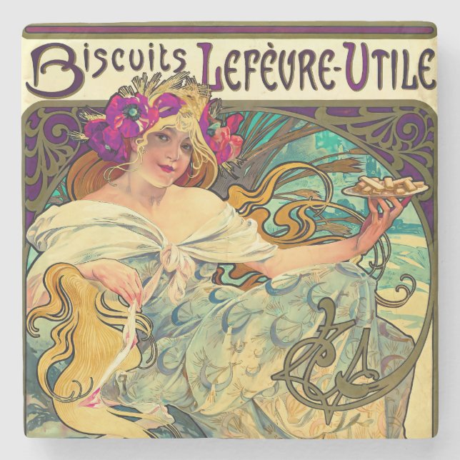 Posavasos De Piedra Biscuits Lefevre-Utile de Alphonse Mucha (1896) (Anverso)