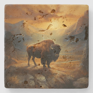 Posavasos De Piedra Bison Buffalo Sunset View Travertine