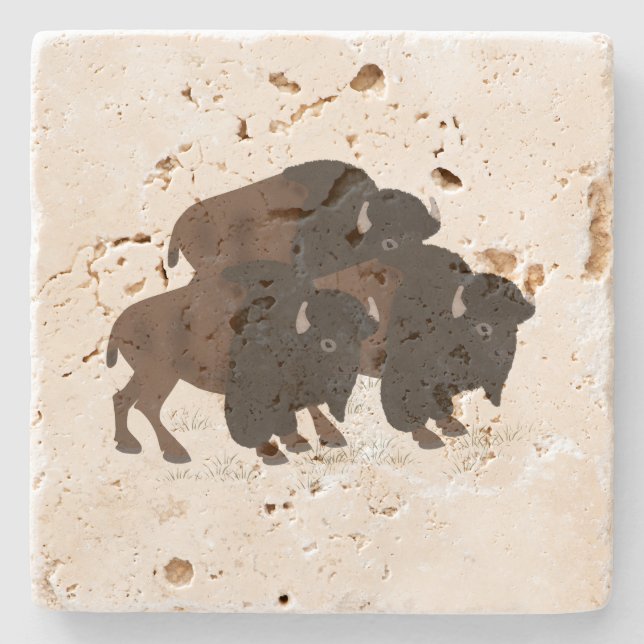 Posavasos De Piedra Bison Tavertine Stone Coaster (Anverso)