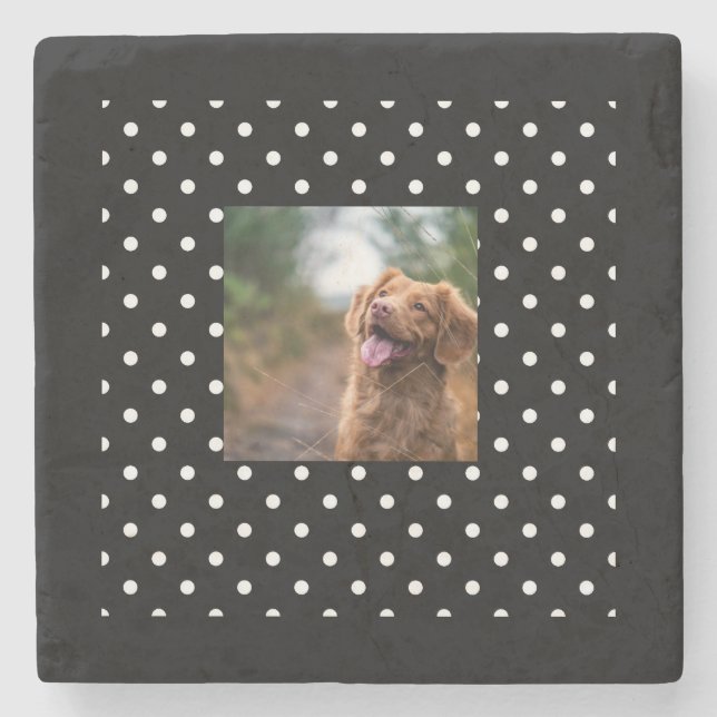 Posavasos De Piedra Black and white polka dot Dog pic (Anverso)