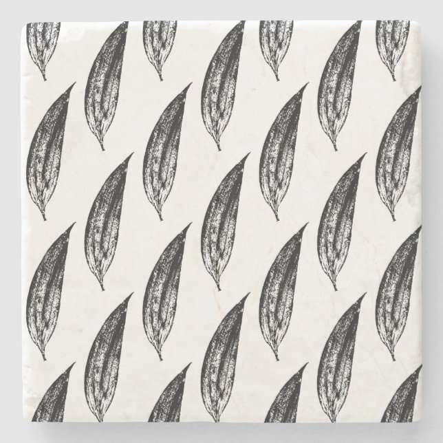 Posavasos De Piedra Black and White White Lily Leaf Print (Anverso)