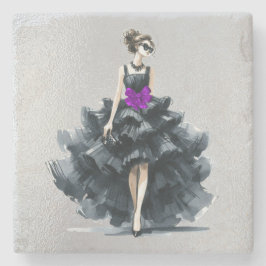 Posavasos De Piedra Black Coctail Gown, Purple Bow, Shades