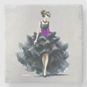 Posavasos De Piedra Black Coctail Gown, Purple Bow, Shades