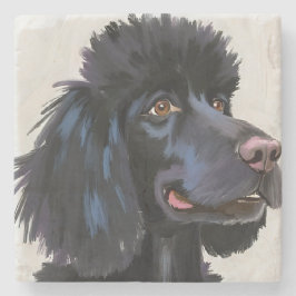 Posavasos De Piedra Black Poodle | Dog Watercolor Pet Painting