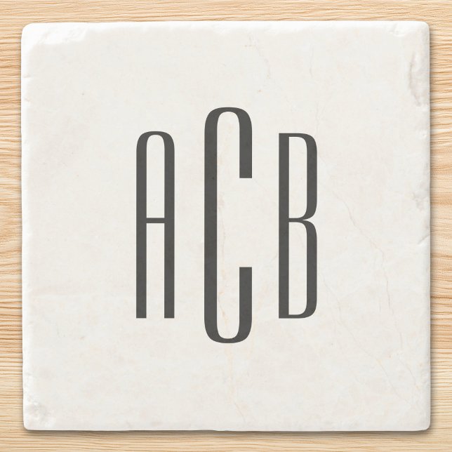Posavasos De Piedra Black Three Letter Monogram (Black Three Letter Monogram Stone Coaster)