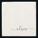 Posavasos De Piedra Black White Modern Script Girly Monograma Nombre<br><div class="desc">Mosaico de piedra con nombre de monograma sencillo en blanco y negro. Esto hace que la graduación perfecta,  dulce cumpleaños de 16 años,  boda,  ducha de novia,  aniversario,  ducha de bebé o fiesta de soltera sea un regalo para alguien que ama el lujo glam y los estilos de moda.</div>