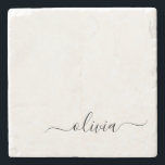 Posavasos De Piedra Black White Modern Script Girly Monograma Nombre<br><div class="desc">Mosaico de piedra con nombre de monograma sencillo en blanco y negro. Esto hace que la graduación perfecta,  dulce cumpleaños de 16 años,  boda,  ducha de novia,  aniversario,  ducha de bebé o fiesta de soltera sea un regalo para alguien que ama el lujo glam y los estilos de moda.</div>