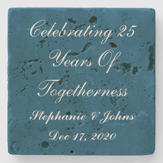 Posavasos De Piedra Blanco azul, el aniversario del Boda Silver person (Anverso)